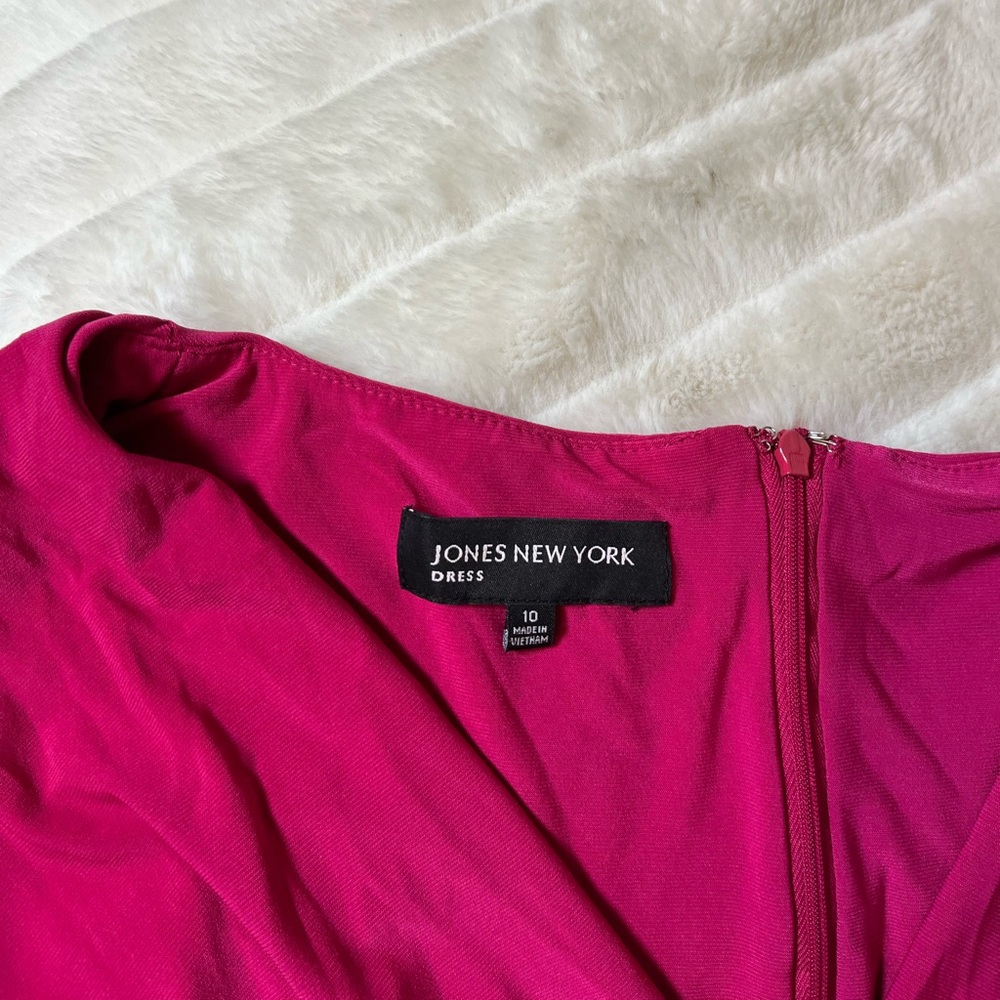 Jones New York 10 Summer Fall Dark Pink Surplice Ruched Sleeveless Office Dress - Picture 7 of 9
